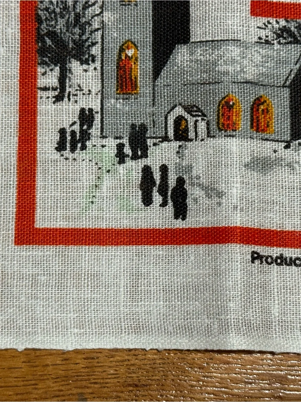 VTG 1980 Irish Linen Tea Towel Winter Scene D Vaughan Oxfordshire WI Folk